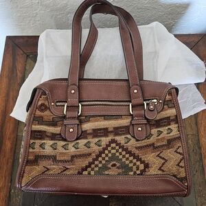 Brown Leather Shoulder Bag with Patterned Design